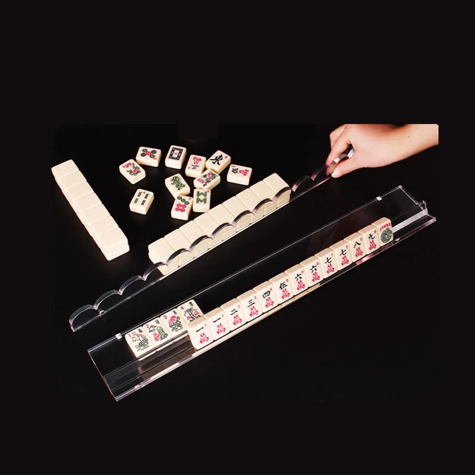 Porta Mahjong Portatile in Acrilico Trasparente con Spingitori Magnetici per Giocatori, Anziani, Hobbisti, Sala Giochi, Famiglia