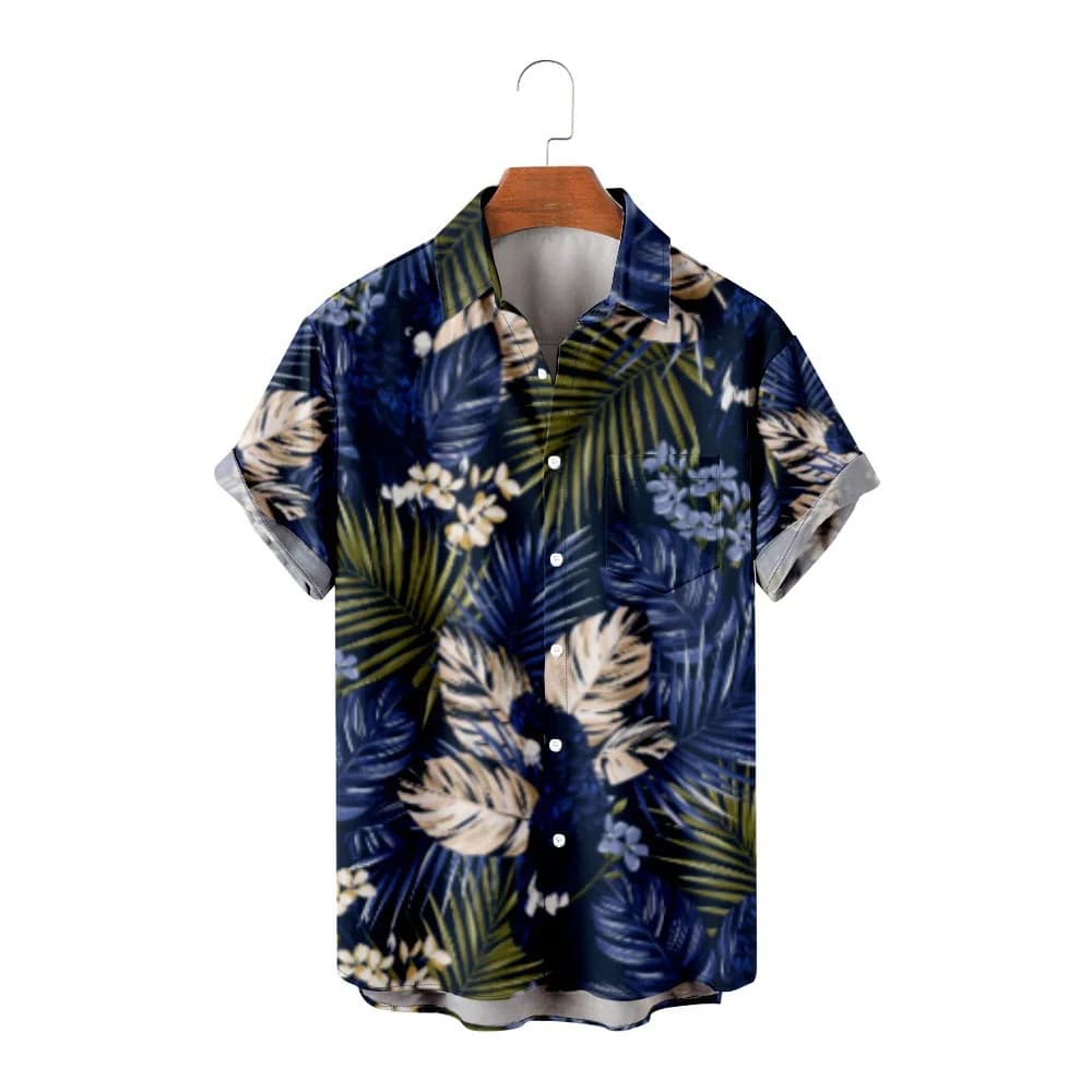 Hip Hop Luxury Modello foglia di palma Stampa 3D Camicia monopetto da uomo Camicetta casual da donna Manica corta Camicie estive con colletto ribaltabile