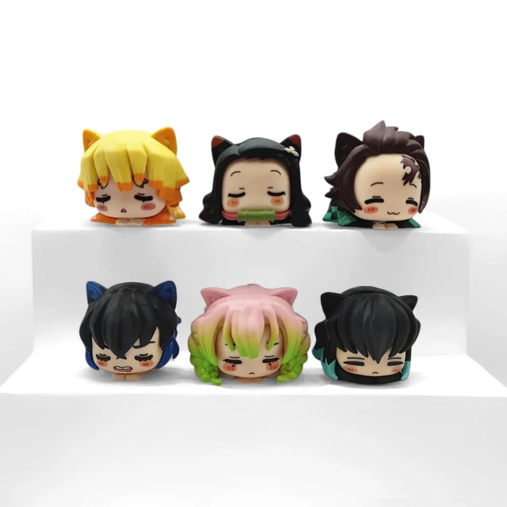 Demon Slayer Cat Sleep Shapes Kamado Tanjirou Kanroji Mitsuri Figurine Toys Tokitou Muichirou Anime Dolls Model Ornaments Gift