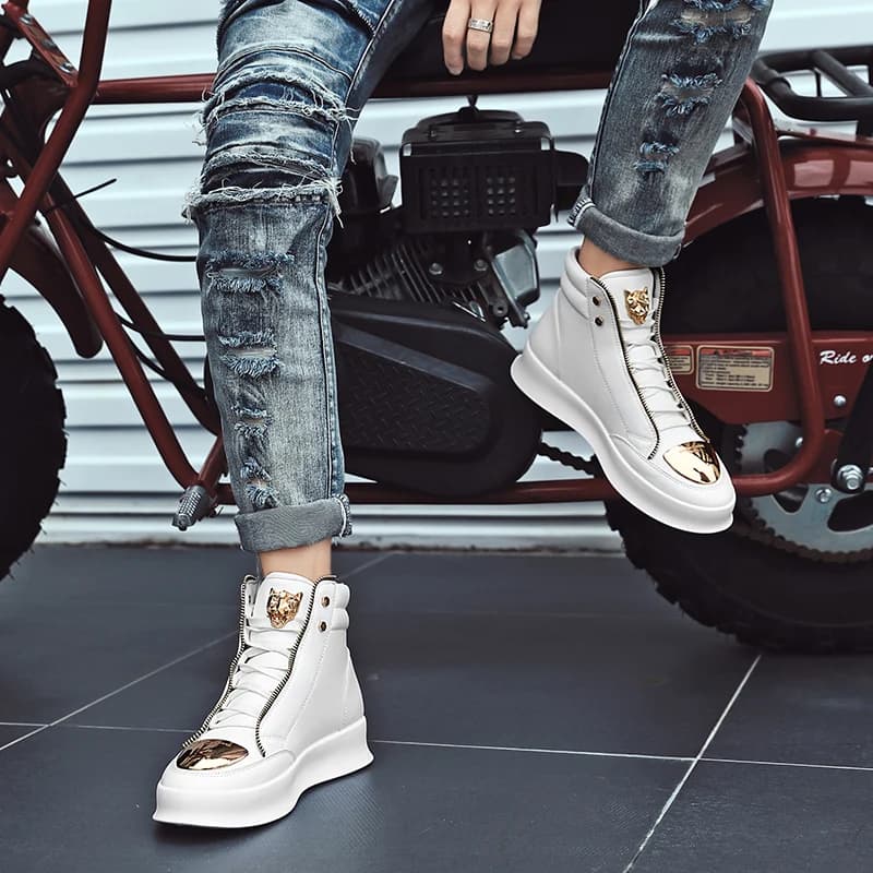 Fashionable High Leather Men's Shoes Random Sneakers with Plateau Breathable White Skateboard Shoes Luxury Signed Botas Para Hombre