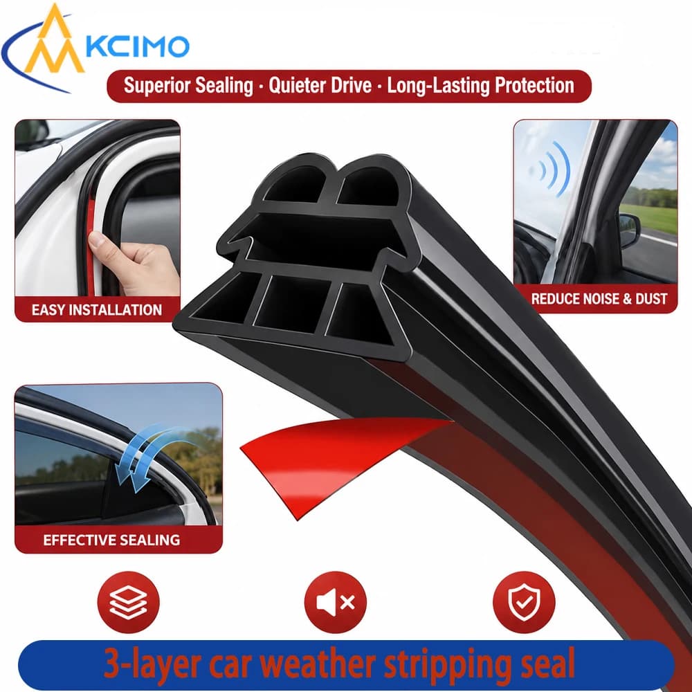 5M/10M 3-Layer Car Door Rubber Seal Strip Hood & Trunk Sound Insulation Weatherstrip Dustproof Waterproof Protector