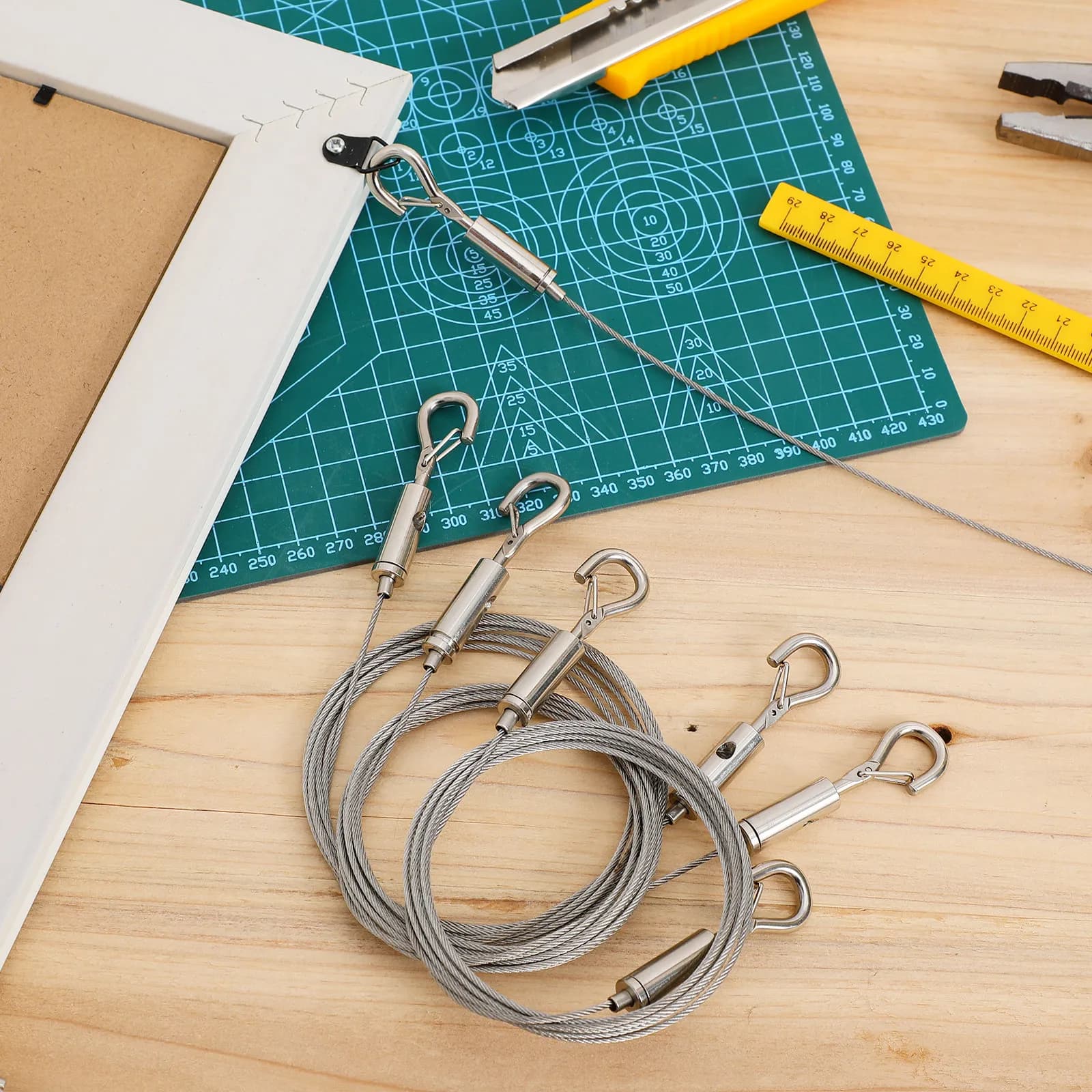 Set di 4 Ganci in Acciaio Inox per Appendere Oggetti Pesanti, Cavo Regolabile per Cornici, Specchi, Luci e Opere d'Arte