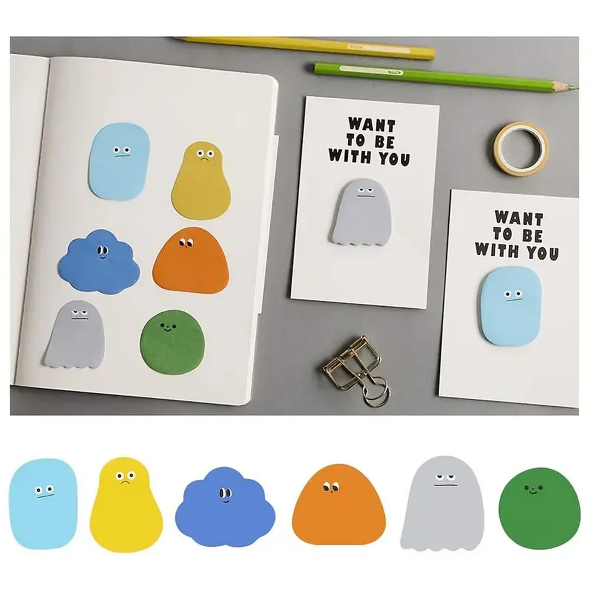 Sugar Bean Biological Series Cute Mini Sticky Notes Self-Stick Message Post-its with Index Tabs 30 Sheets per Pack