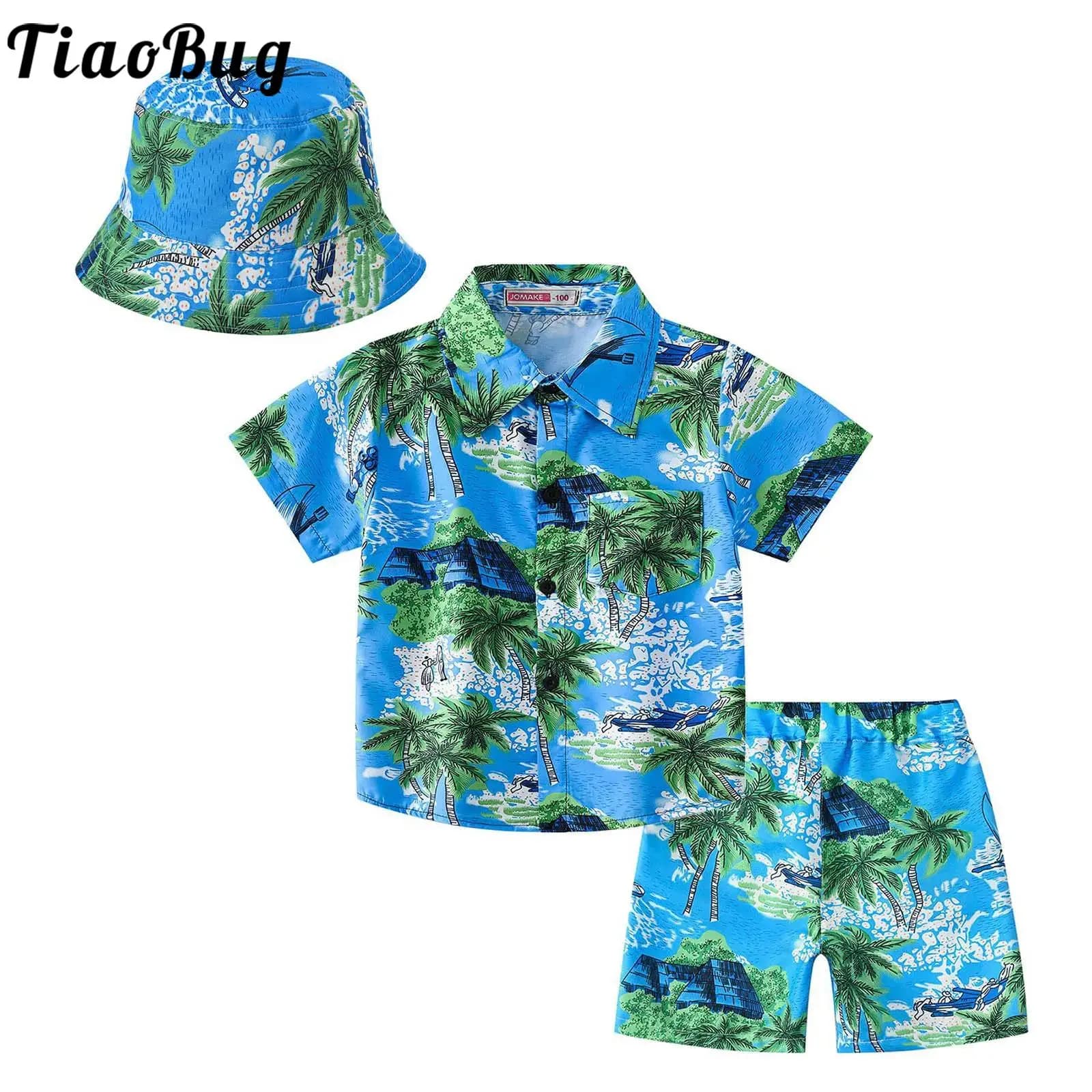 Kids summer summer dresses Hawaiian short sleeve shirt tanned with shorts fisherman's hat swimsuits tropical travel swimsuits