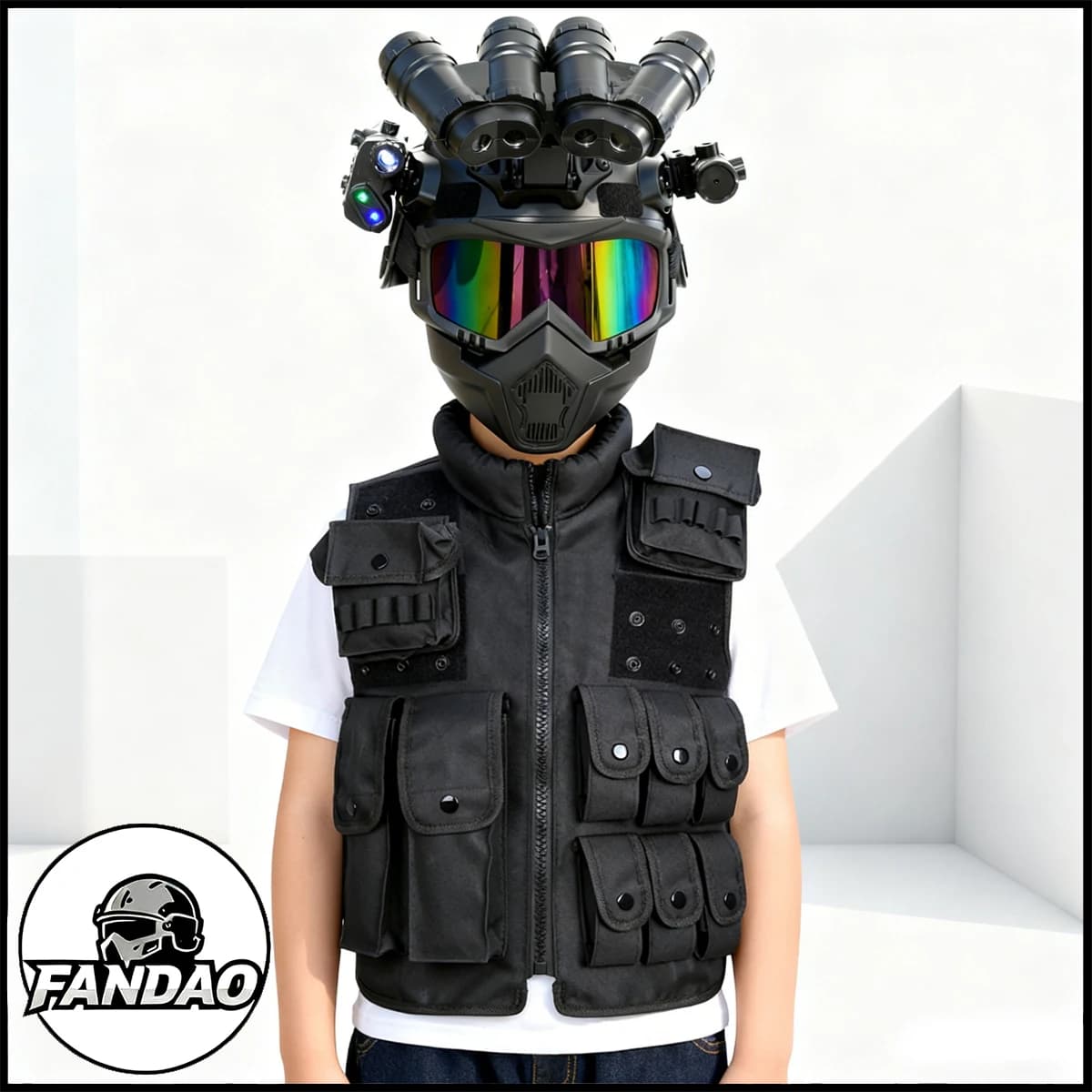 Set di caschi tattici per bambini con gilet softair regolabile multifunzionale Cosplay all'aperto/Equipaggiamento protettivo da campo CS Real-Life