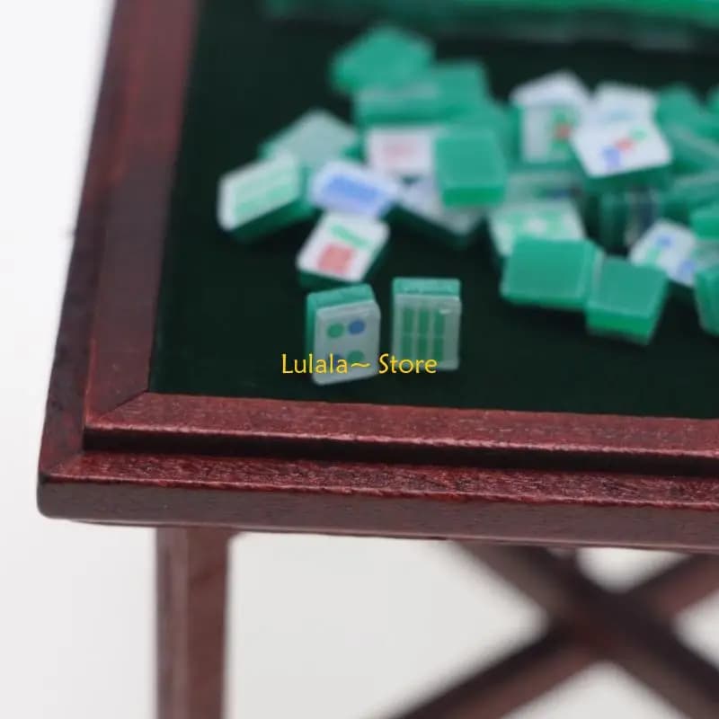 Y4QA Miniatures Mahjong Tiles Set Doll House Table and Chairs Realistic Furniture