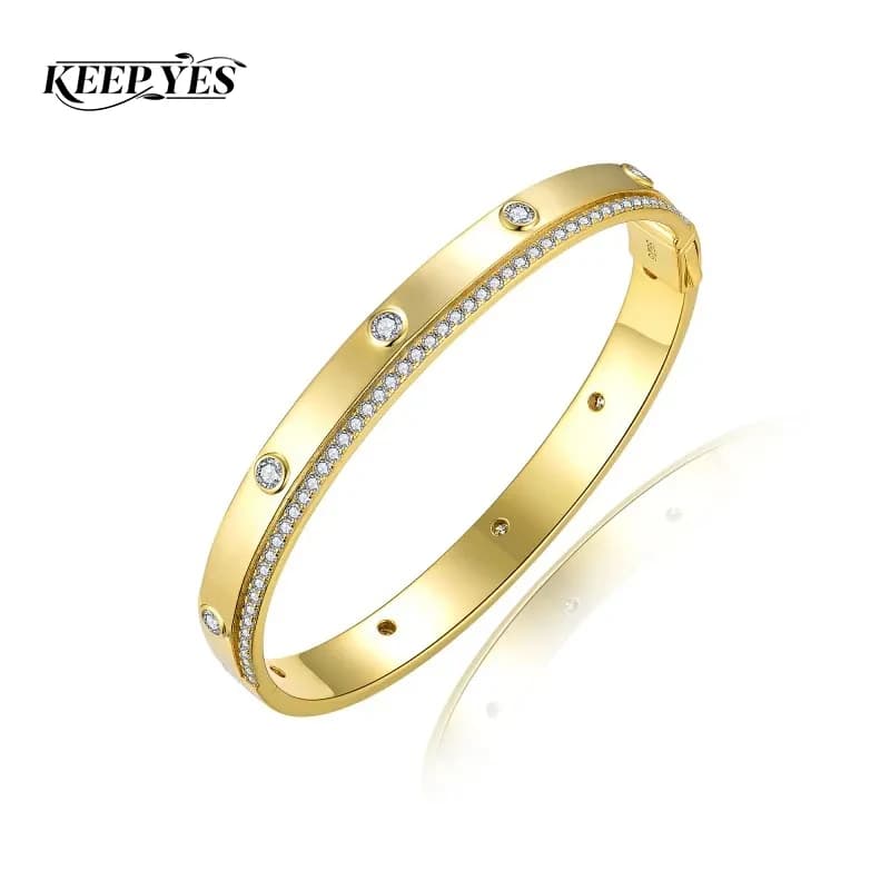 KEEP YES 2.8mm Moissanite Diamond Bracelet for Women 925 Sterling Silver Plated 18K White Gold Bangle Wedding Fine Jewelry Gift