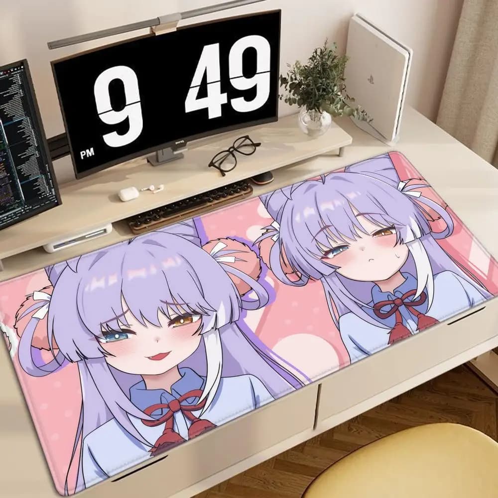Tappetino per Mouse da Gaming con Ragazza Anime dai Capelli Viola, Grande Tappetino Antiscivolo con Stampa a Doppia Espressione per Giocatori e Ufficio Domestico
