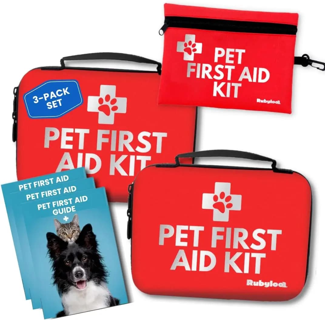Kit di pronto soccorso per animali domestici da 3 pezzi con custodie rigide e da viaggio, forniture di emergenza approvate dai veterinari per cani e gatti