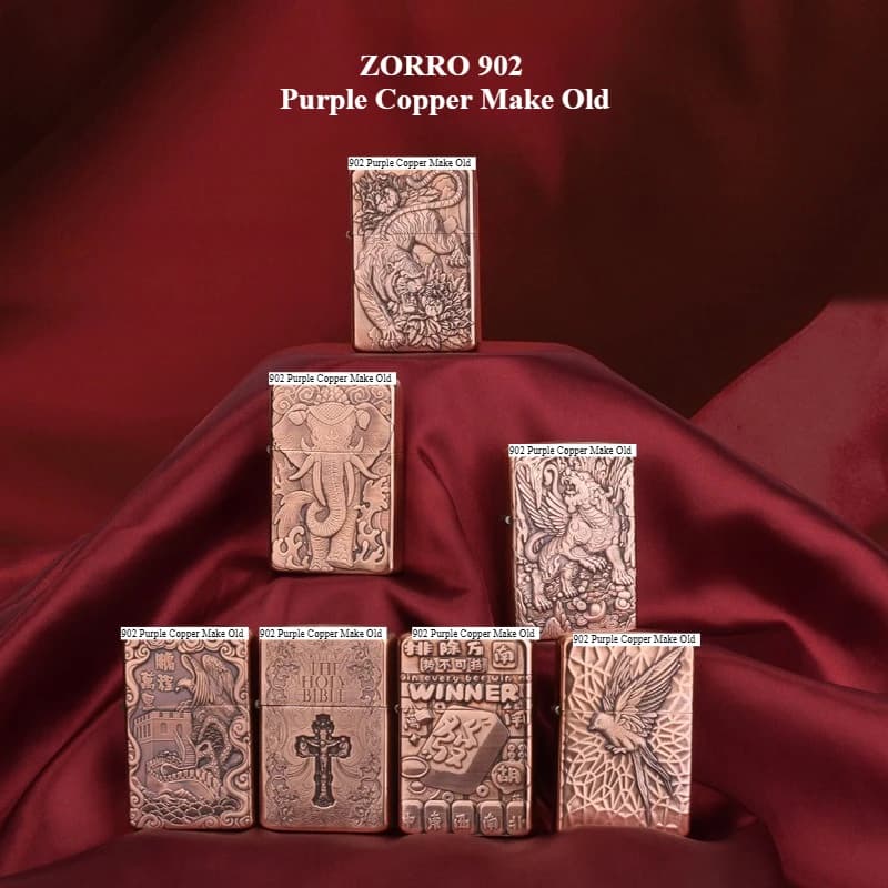 ZORRO 902 Purple Copper Handmade Exquisite 3D Relief Windproof Kerosine Lighter High end Gifts Lighter for Boyfriend