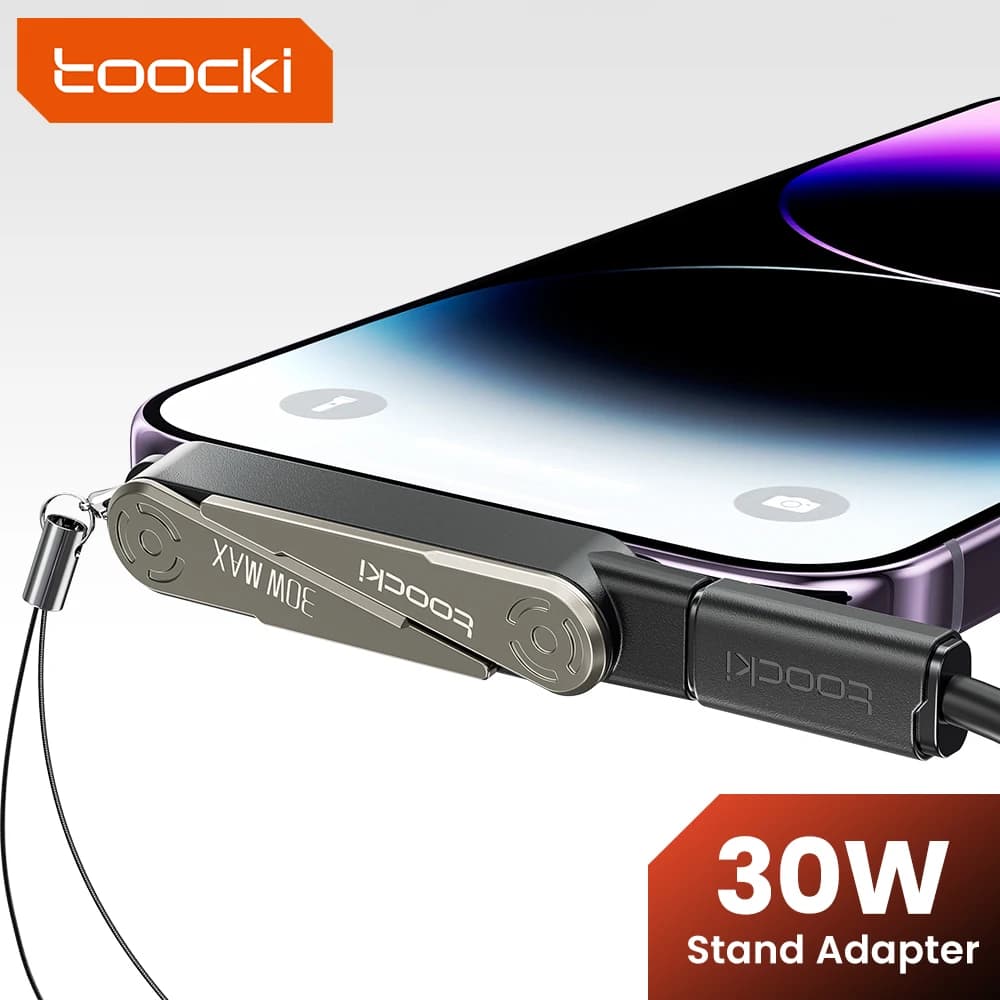 Toocki 30W USB C to Lightning Adapter With Foldable Phone Holder 90 Degree Converter OTG Adapter for Laptop Tablet iPhone Samsun