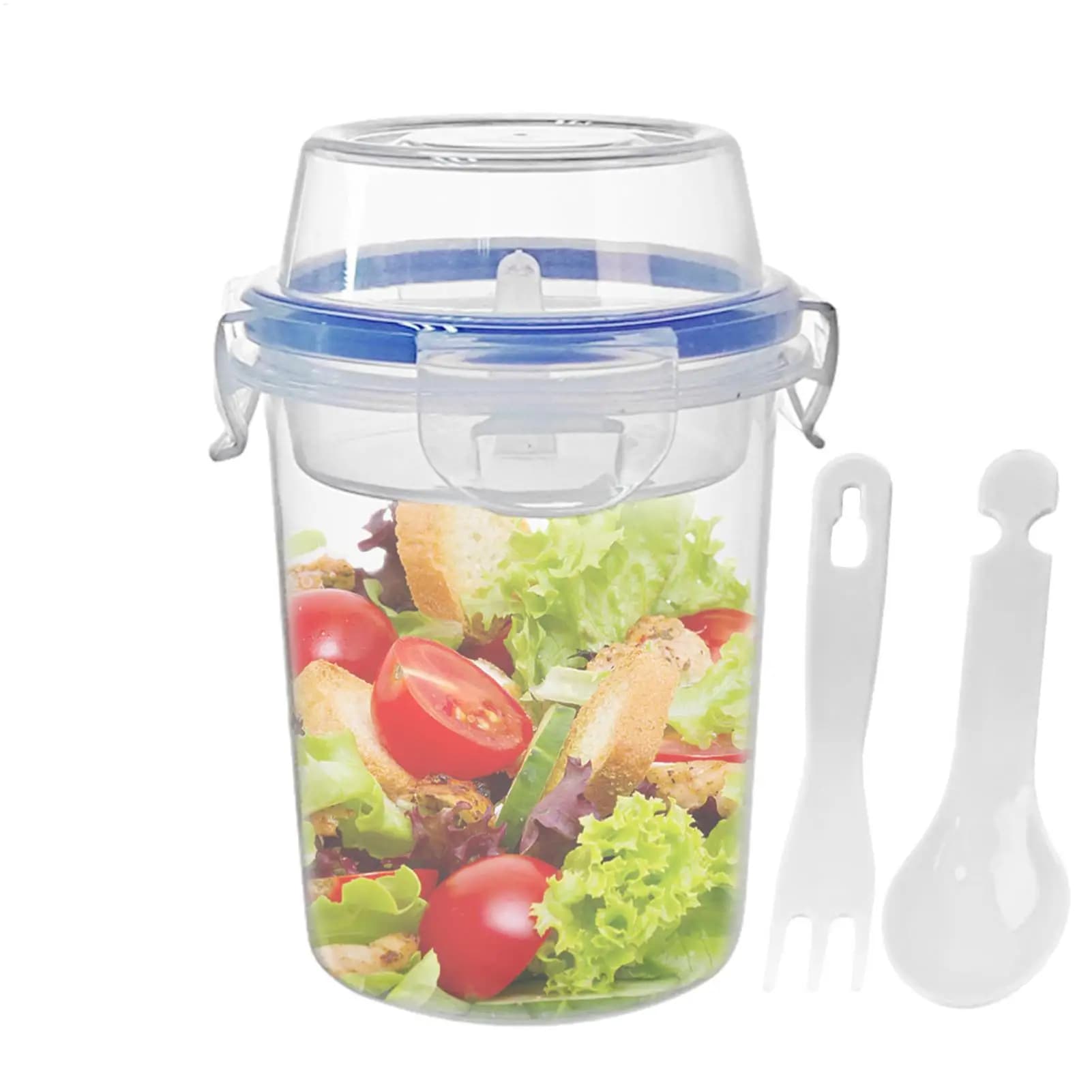 Contenitore Portatile per Insalata con Scomparto per Condimenti, Ciotola per Colazione per Bambini con Cucchiaio e Forchetta, Lunch Box Scolastico, Contenitori per Yogurt e Parfait