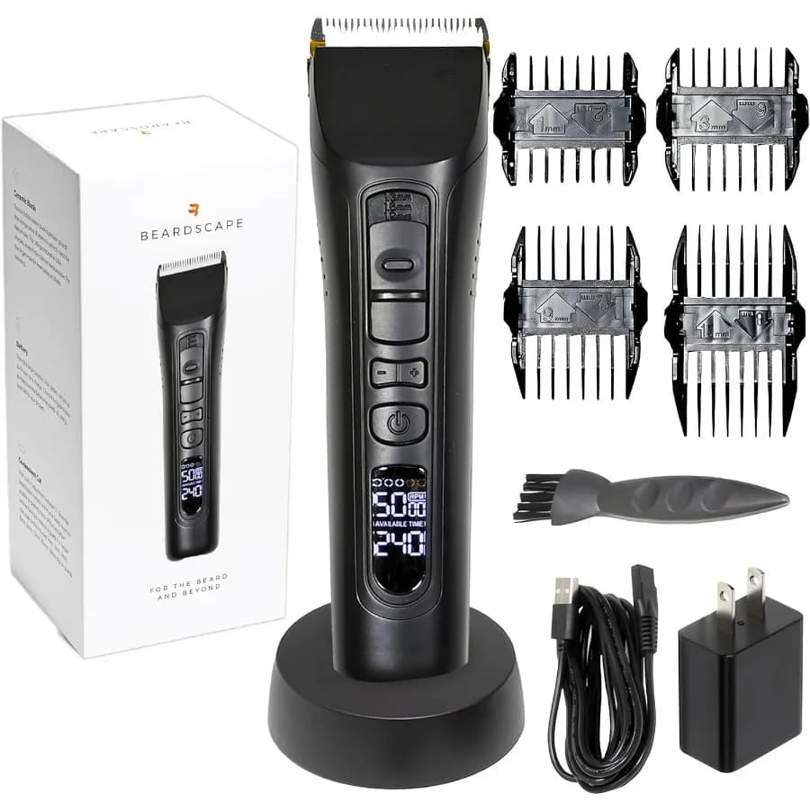 Professional men's beard with wireless black ceramic blade with 4H battery life, ideal for shaving body finishing