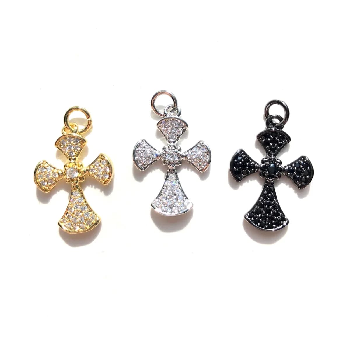 5 pendenti con ciondolo a forma di croce piccola placcata in oro per bracciale da ragazza, collana, orecchini, creazione di accessori per gioielli con zirconi scintillanti