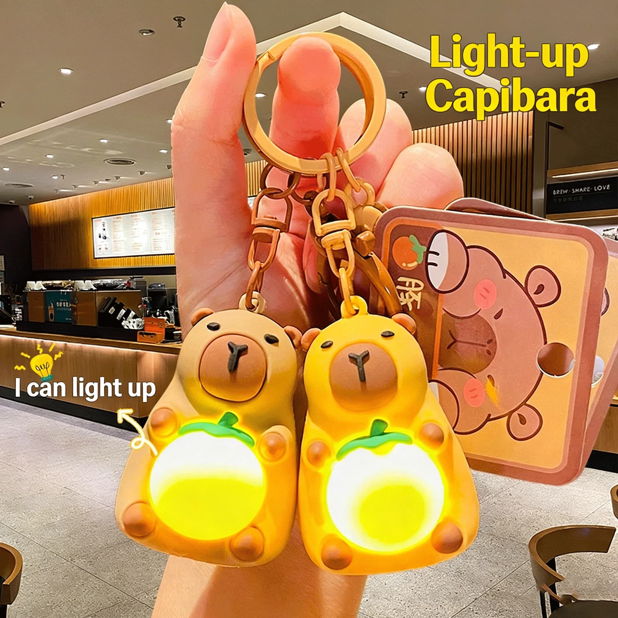 Portachiavi con bambola capibara luminosa al buio, mini bambola kawaii carina, portachiavi con capibara a luce calda, decorazione pendente