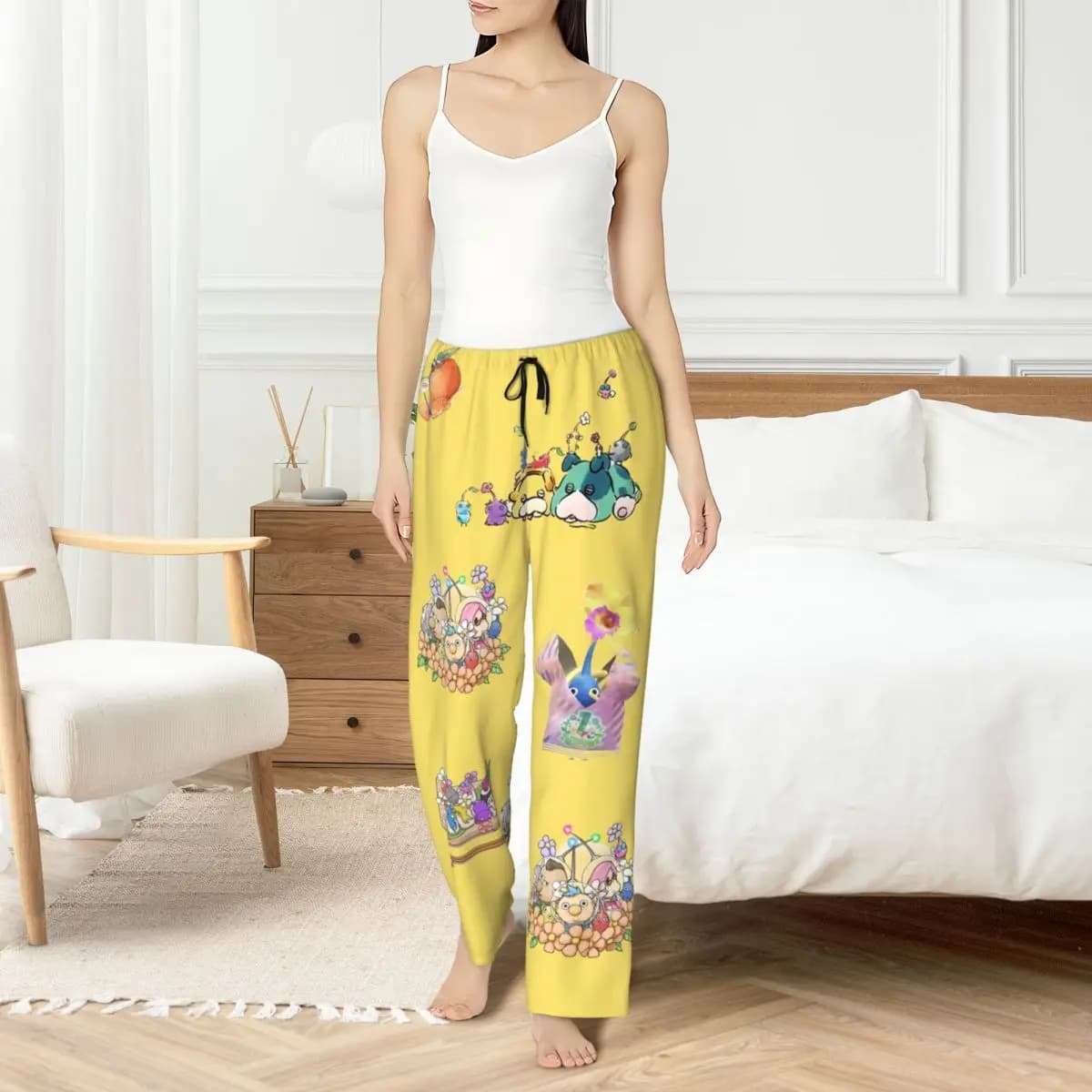 Pikmins custom cute women's pajamas pants Anime Cartoon Lounge Sleep Night trousers with drawstring pockets
