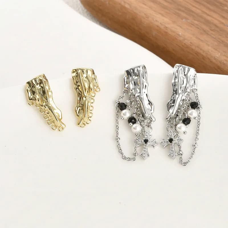 Orecchini a perno multiformi placcati in rame color oro 14k, a forma di ramo, con più pendenti, materiali per accessori fai da te per orecchini fatti a mano