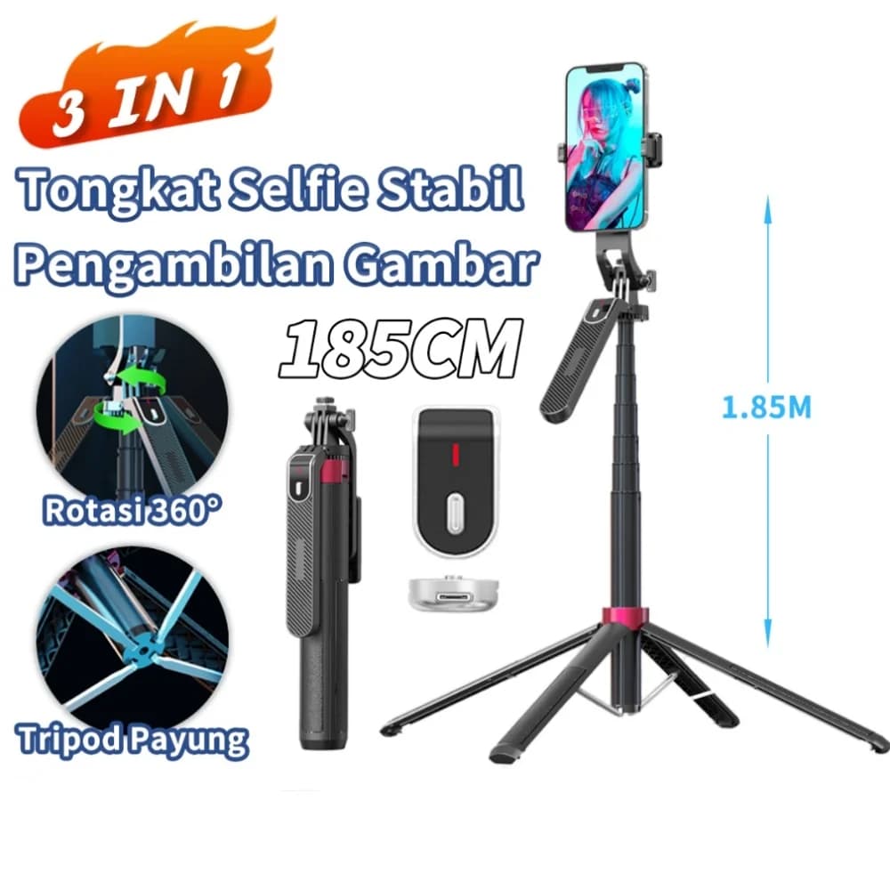 P185/P180 Selfie Stick Quadripod 3 IN 1 stabilizzatore cardanico per telefono Wireless da 1800mm supporto per telefono a 4 gambe per fotocamera Gopro monopiede