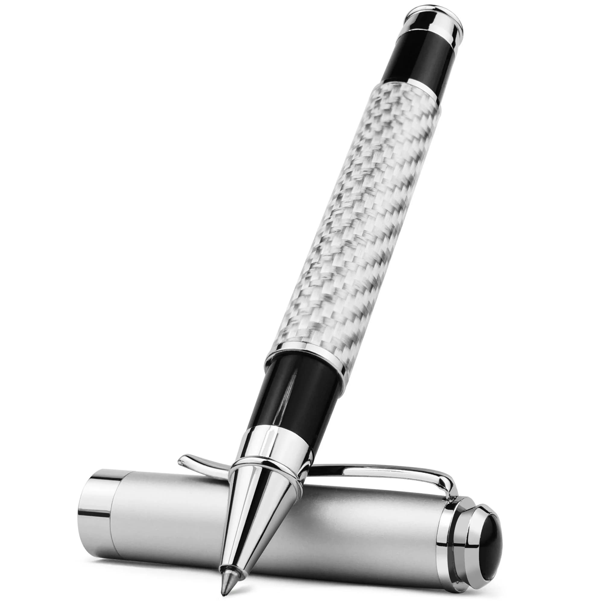 STONEGO Penna per firma in fibra di carbonio, Penne a inchiostro gel in metallo premium Micro punta 0,5 mm Penna a sfera per scrittura liscia con inchiostro nero
