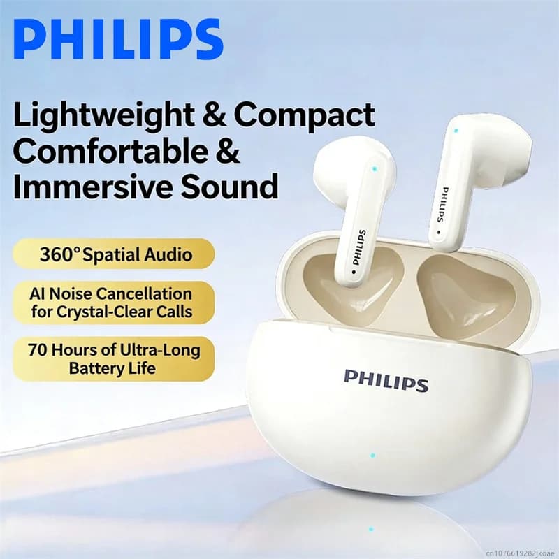 Auricolari TWS Philips TAT1199 Semi In-Ear Bluetooth con Riduzione del Rumore AI, Controllo Touch, per Sport, Corsa e Palestra