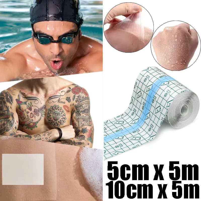 Benda Adesiva Elastica Impermeabile, Pellicola Protettiva Trasparente Monouso, Nastro per Tatuaggi e Doccia