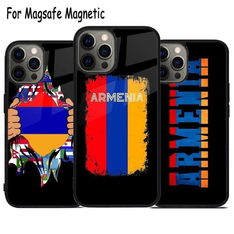 Custodia per telefono con ricarica wireless e design Teschio Bandiera Armena per iPhone 17 Air 15 16 16e 14 13 11 12 Pro Max Plus, Cover Magnetica Magsafe