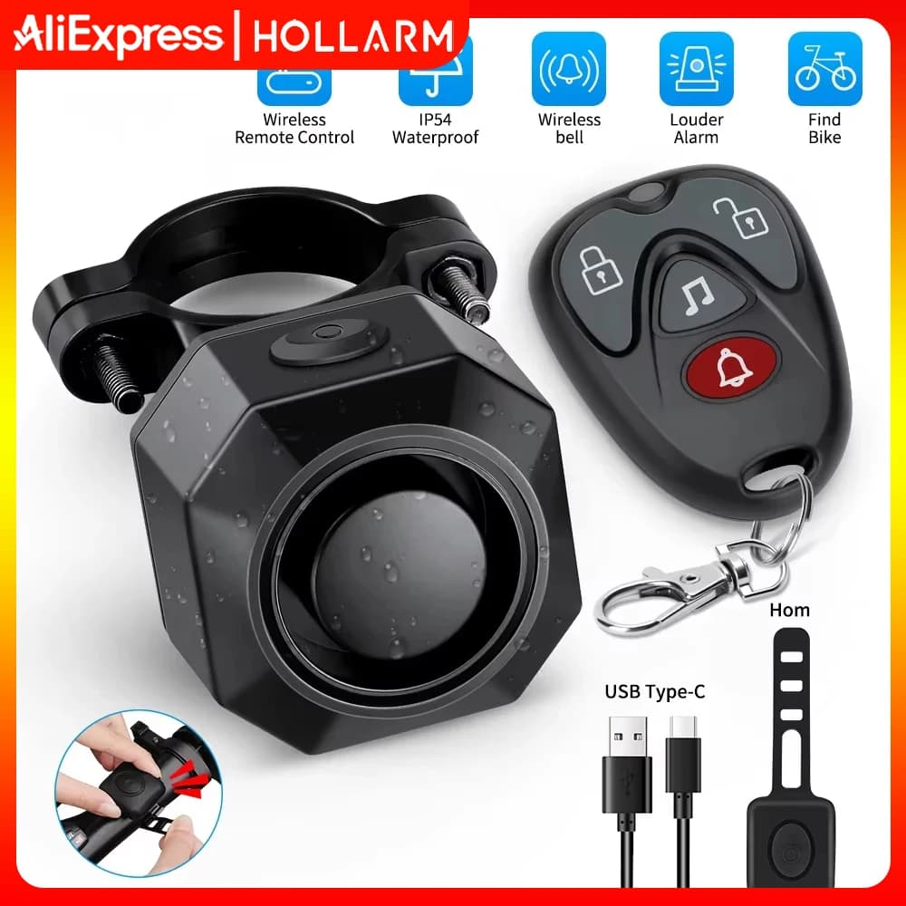Allarme bici Hollarm Vibrazione wireless antifurto Ricarica USB Sistema di sicurezza per moto Allarme scooter elettrico impermeabile