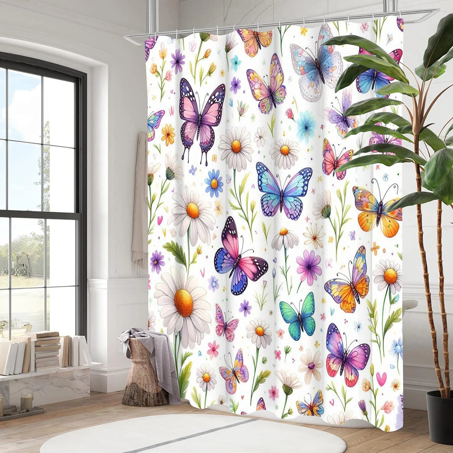 Tenda da bagno con motivo a farfalla Tenda da doccia per bagno impermeabile con 12 ganci Home Deco Spedizione gratuita