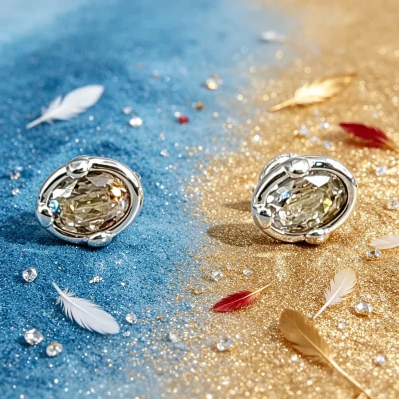 Eleganti orecchini a bottone in cristallo color champagne argento per donna