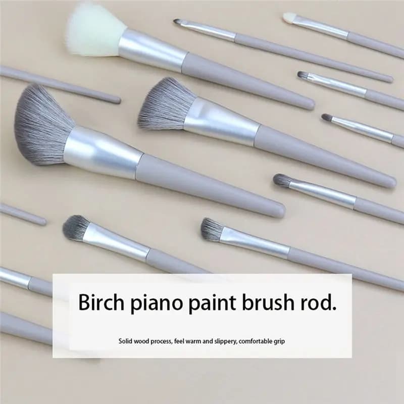 [NEW] 14 Pack Cream Gray Makeup Brush Set Ultra Soft Spotlight Blush Concealer Brush Portable