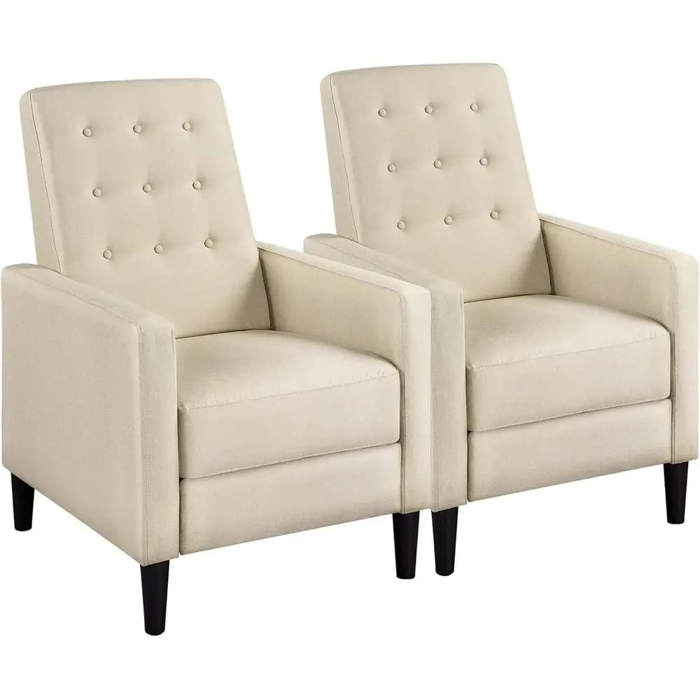 Upholstered Adjustable Recliner Chair with Thicker Cushion for Living Room or Bedroom in Beige, Set of 2