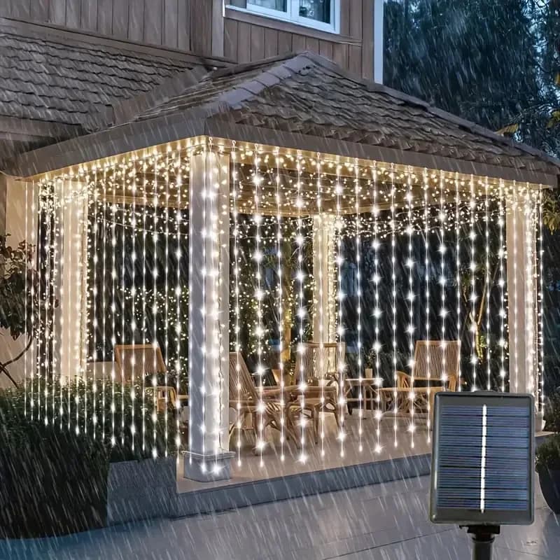 Tenda solare per esterni Luci a stringa a LED Capodanno Paesaggio natalizio Cortile decorativo Atmosfera Luce Luce da giardino per le vacanze