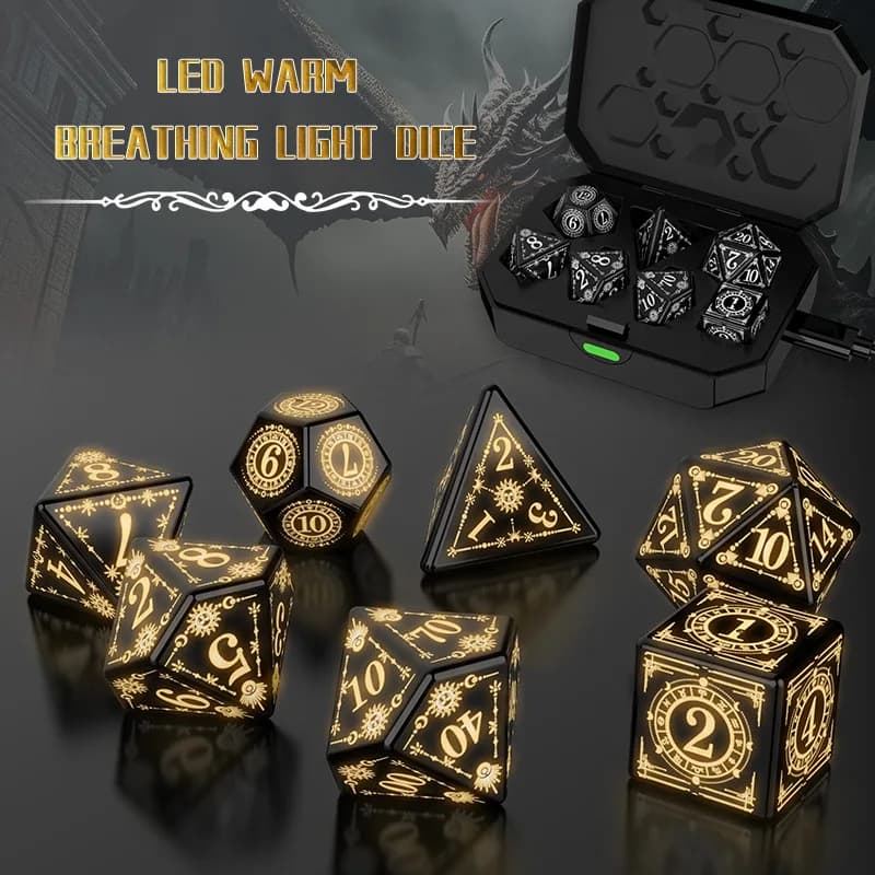 Set di Dadi LED Ricaricabili D&D | Dadi Poliedrici Luminosi a 7 Colori per DND con Custodia di Ricarica - Dadi Durevoli per Giochi di Ruolo da Tavolo