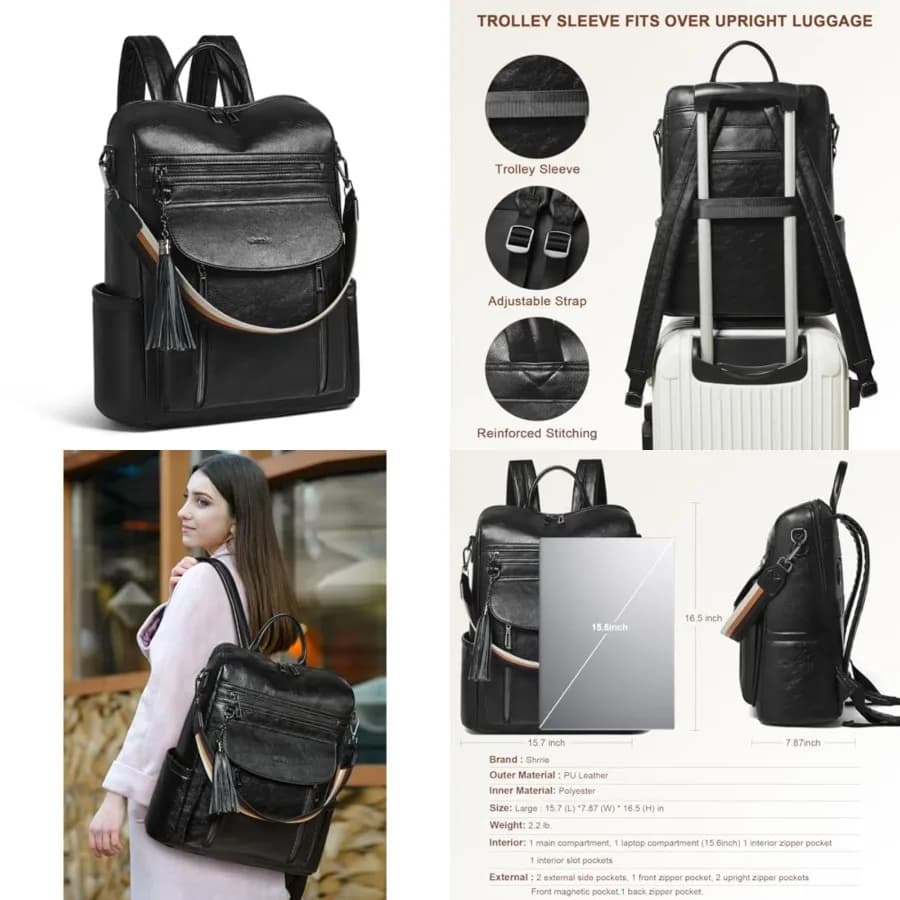 Zaino per laptop da donna da 15,6 pollici, zaino da viaggio in pelle, borsa per infermiere e insegnanti, zaino da viaggio, borsa per computer, professionale W