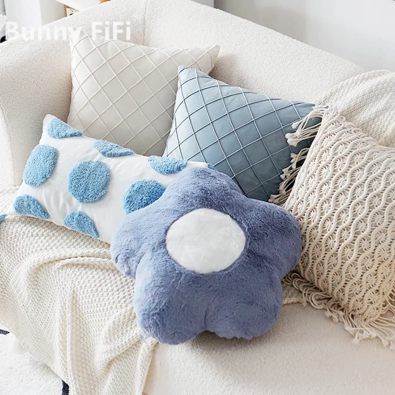 Fodere per cuscini in peluche a quadri blu, in velluto nordico, morbide e decorative, per divano, letto, soggiorno, decorazioni per la casa