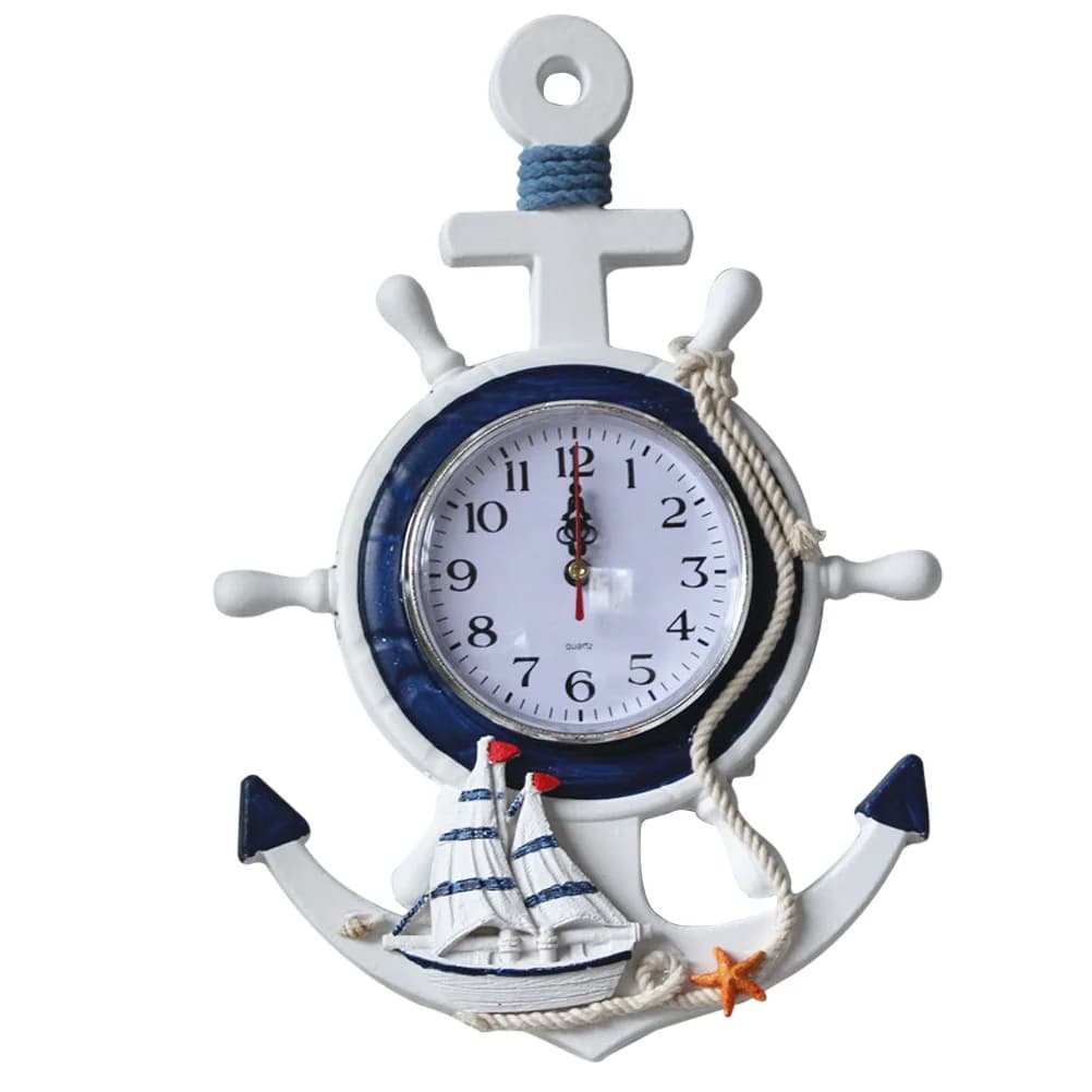 Orologio da parete con ancoraggio nautico Decor orologi con ruote stile spiaggia mediterraneo sterzo per nave appeso silenzioso ticchettio per barca bagno