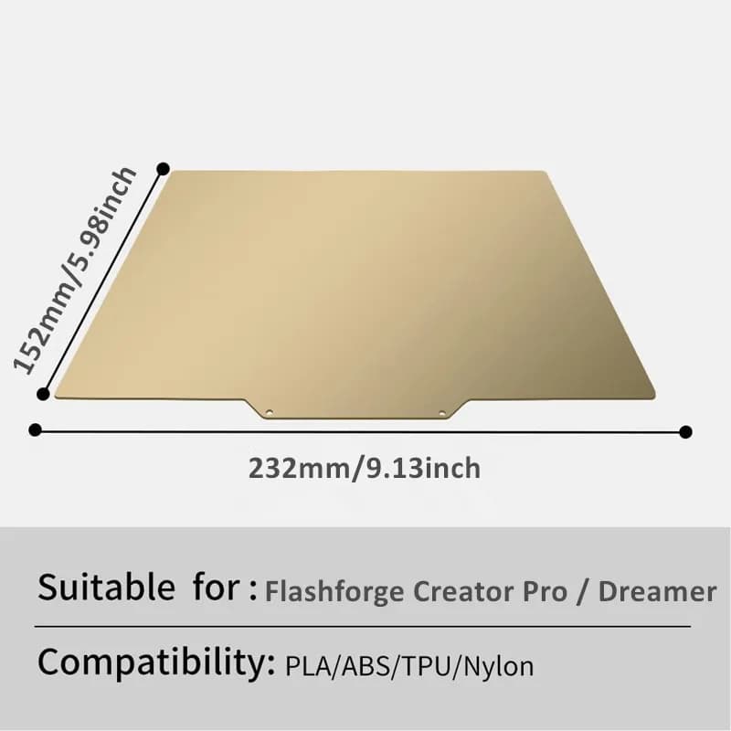 Piastra liscia PEI energica 232x152mm per Flashforge Creator Pro/Dreamer/Dreamer NX stampante 3D PEI lamiera di acciaio per molle con Base