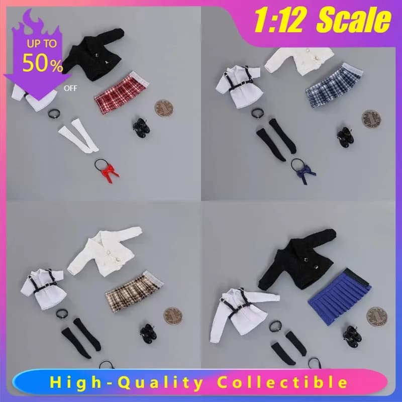 Cd042 Uniforme JK da Soldatessa in Scala 1/12 con Maniche Lunghe/Corte e Gonna Plissettata, Modello di Abbigliamento per Bambole da 6'' e Decorazione per Action Figure