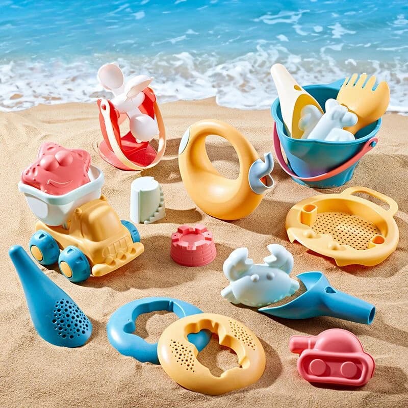 Giocattoli da spiaggia per bambini Set da gioco con sabbia in silicone morbido per neonati Bambini Summer Beach Bath Water Play Carrello durevole e facile da trasportare