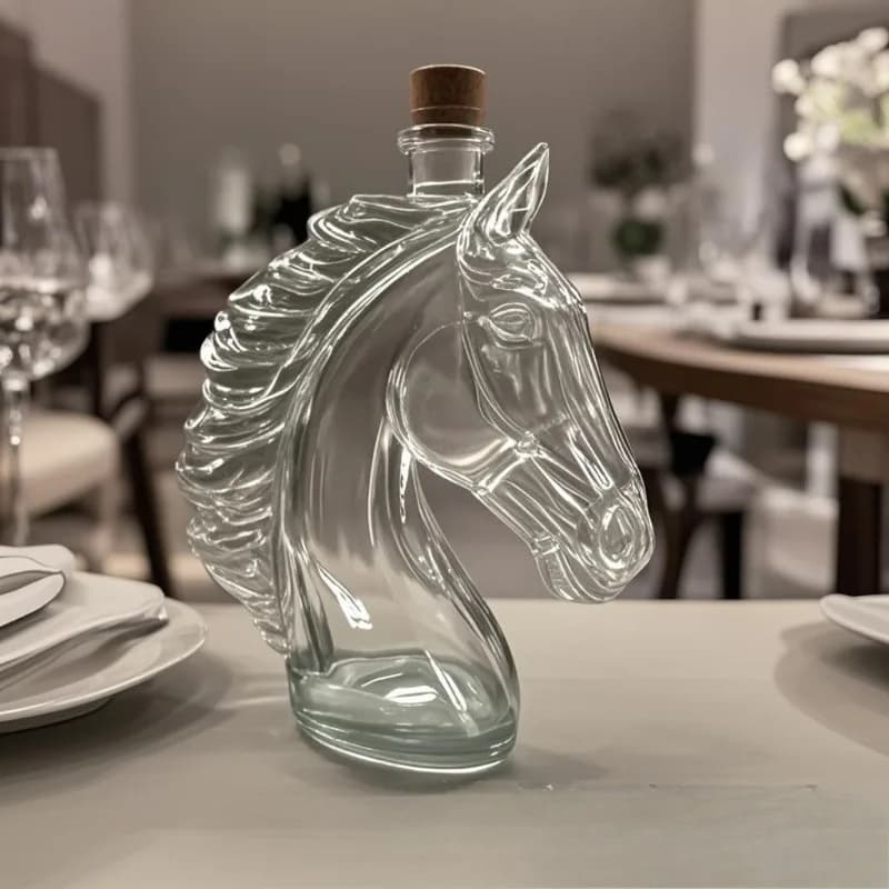 Decanter in Vetro a Forma di Testa di Cavallo 3D, Accessorio di Lusso per Bar, Bottiglia Ermetica per Vino e Liquori, Regalo Unico per Amanti dei Cavalli