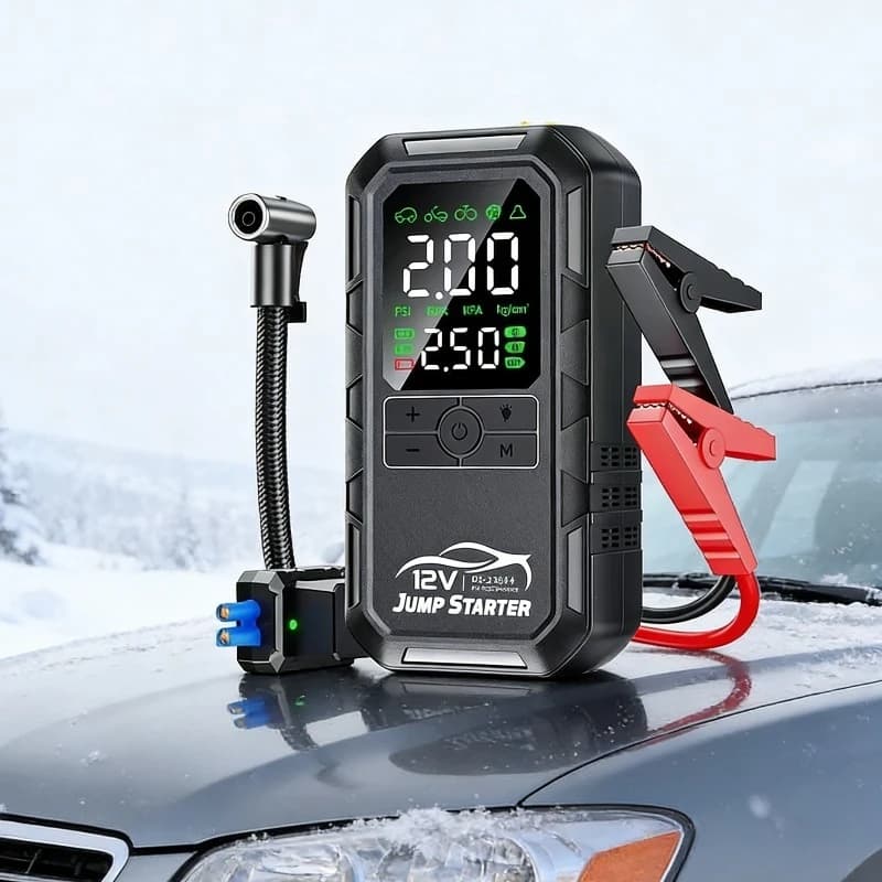 Avviatore di Emergenza Multifunzione 10000mAh, Avviatore Batteria 12V e Gonfiatore 2000A, Booster Auto Portatile per Auto, Power Bank