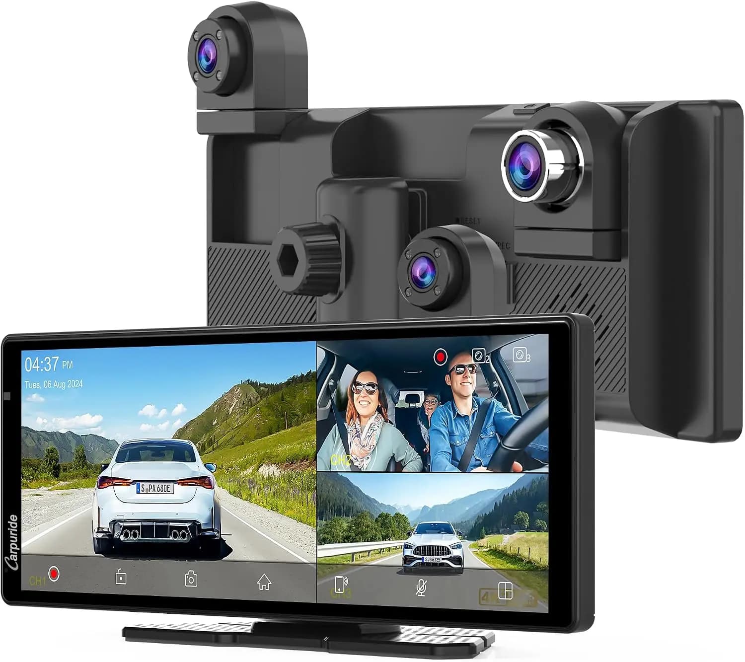 W903S Wireless Carplay & Android Auto Screen with 3 Channel Dash Cam, 4K Front &1080P Rear, 1080P Infrared Cabin Camera for Cars