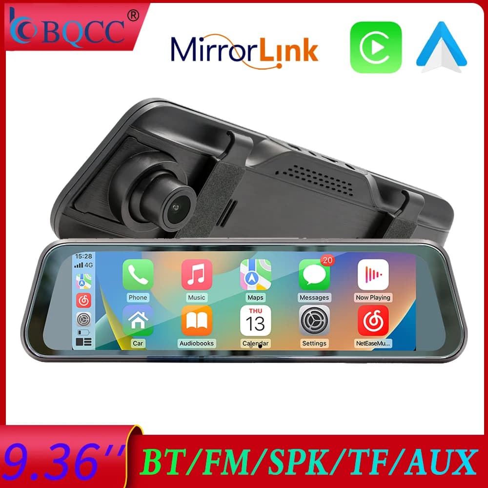 BQCC 9.36 '' Portable car MP5 Wireless Carplay Android Auto Mirrorlink Bluetooth call Built-in Driving Recorder FM Radio Aux