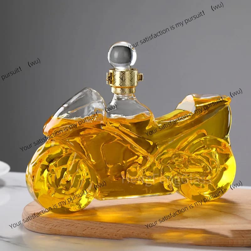 Decanter in vetro borosilicato con chiusura trasparente creativa per bottiglia di vino frizzante artigianale in vetro per modellazione di motociclette