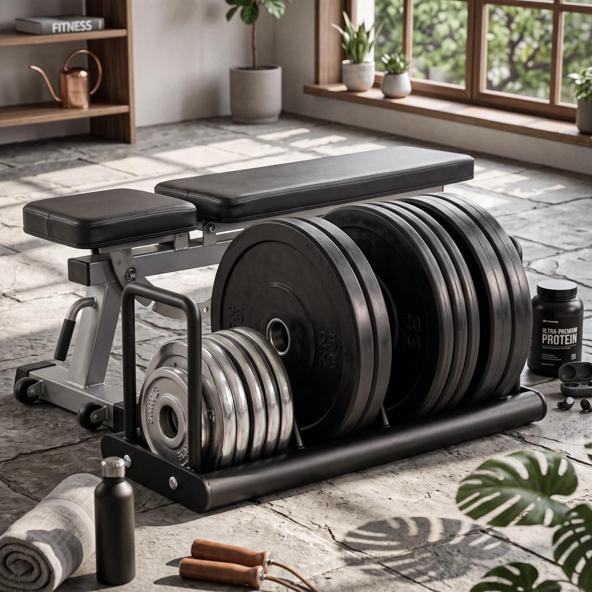 Weight Plate Storage Rack Horizontal Barbell Plate Rack Organizer Space-Saving Stable for Weightlifters, Home Gym, Training Room