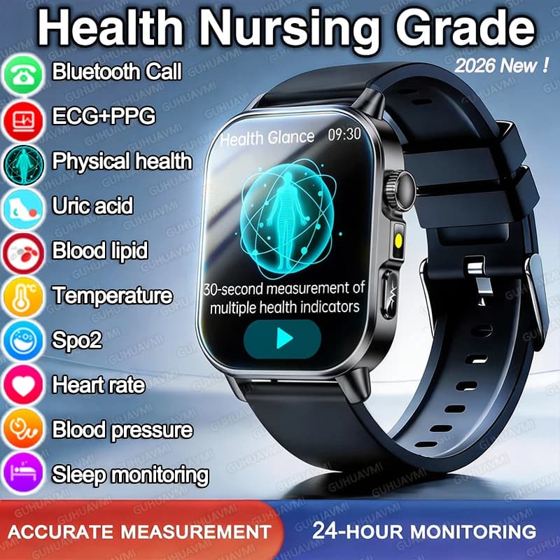 New Smartwatch 2026 for Health Analysis with ECG+PPG, Blood Pressure, Lipidi, Urico Acid, Wireless Calls for Men and Women