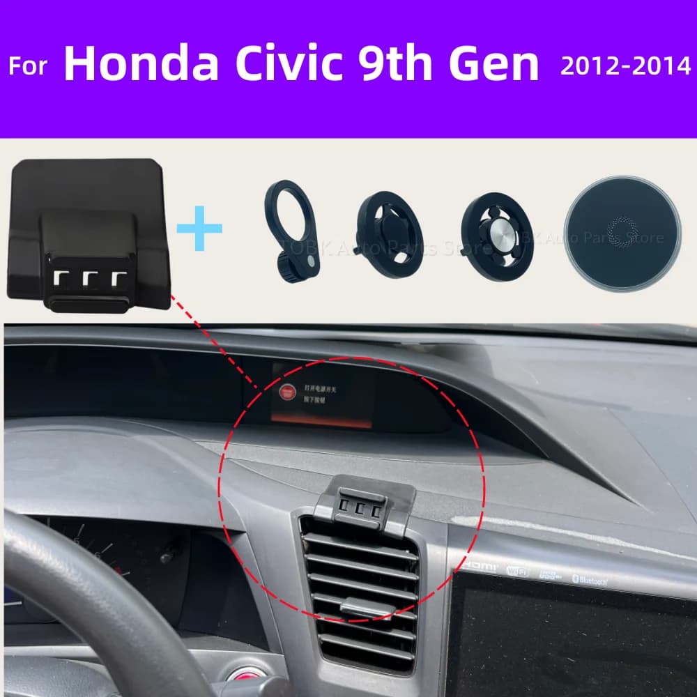 Magnetic Stand Phone Holder for Honda Civic 9th Gen FB2 2012-2014 Car MagSafe Mount Wireless Charging Base Interior Accessory