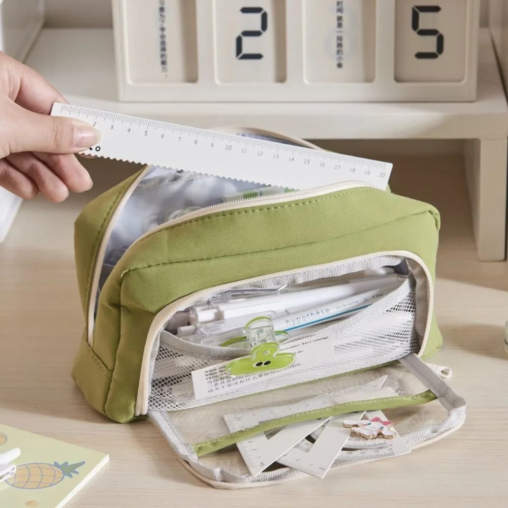 Fashion Large Capacity Transparent Pencil Case with Zipper Double Layers Pencil Bag Stationery Box Student
