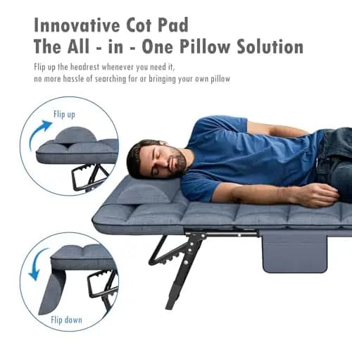 Innovativo lettino pieghevole all-in-one con cuscino integrato regolabile e superficie imbottita per campeggio, viaggi, giardino, ufficio, colore blu