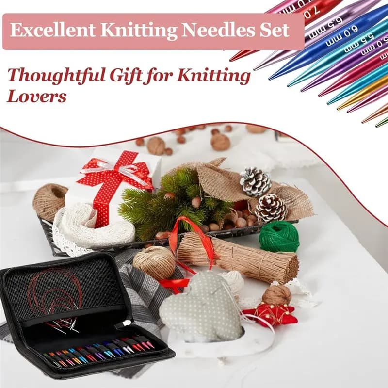 Short Interchangeable Knitting Needles Set- 2-Inch Metal Circular Needles Kit(12 Pairs) For Beginners